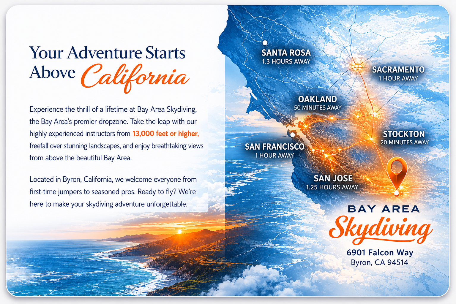 Bay Area Skydiving Location Map