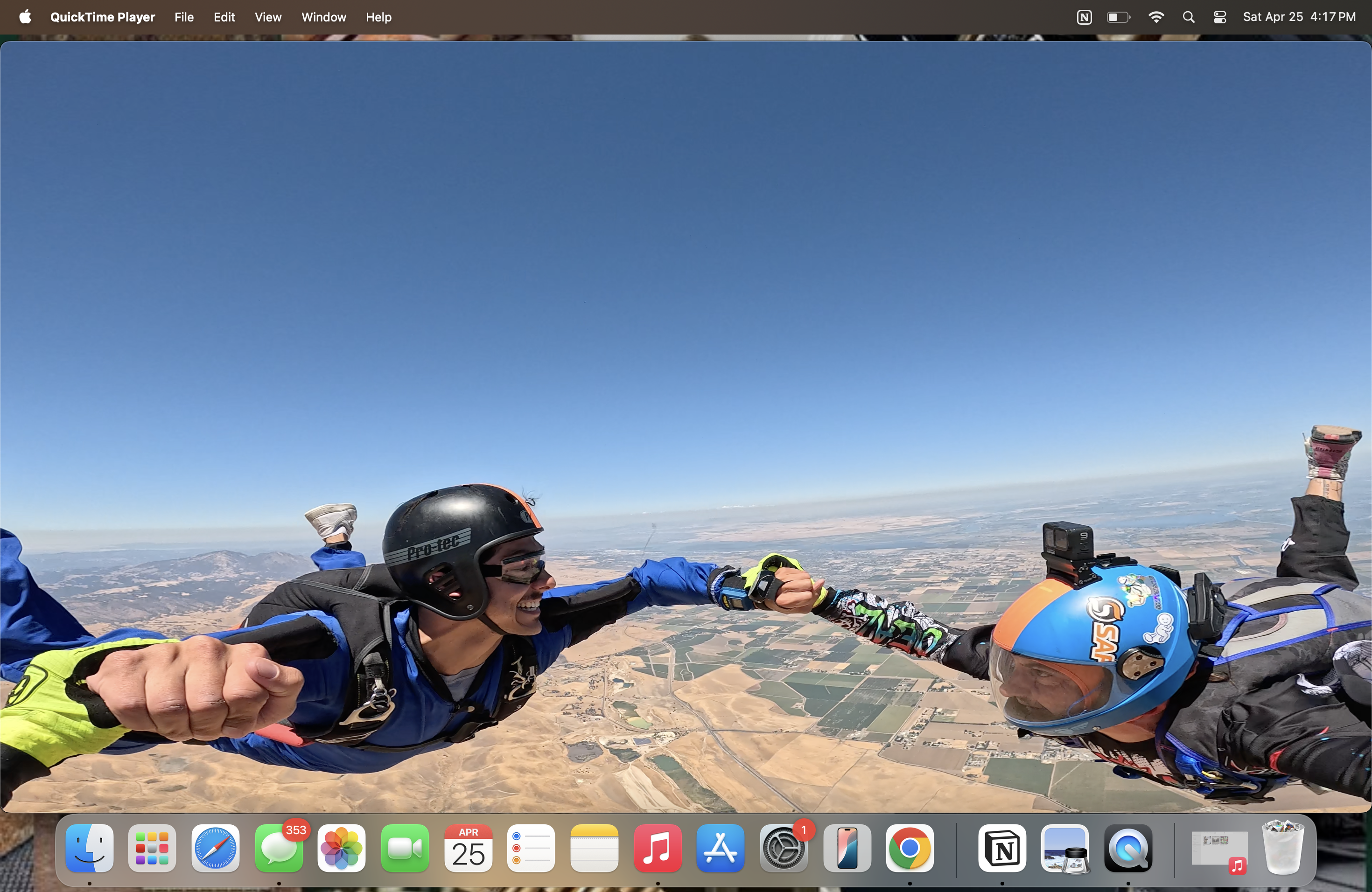 Skydivers training together during an AFF jump at Bay Area Skydiving