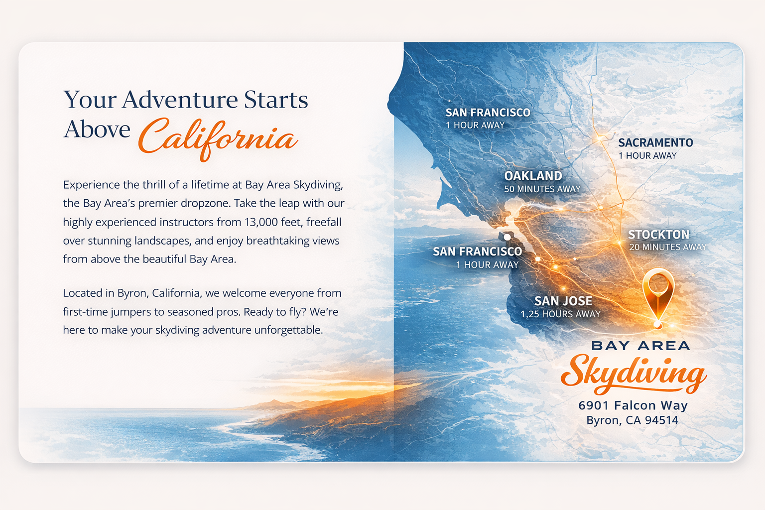 Bay Area Skydiving Location Map